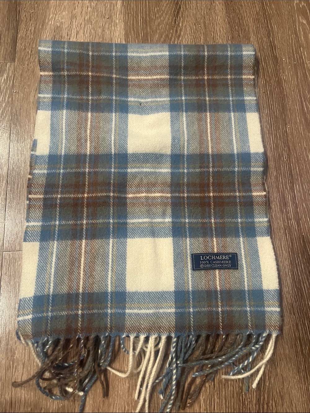 Lochmere Blue & Cream Plaid Cashmere Scarf
